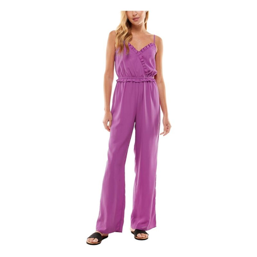 KINGSTON GREY Womens Wide Leg Jumpsuit Purple Adjustable Juniors XXS